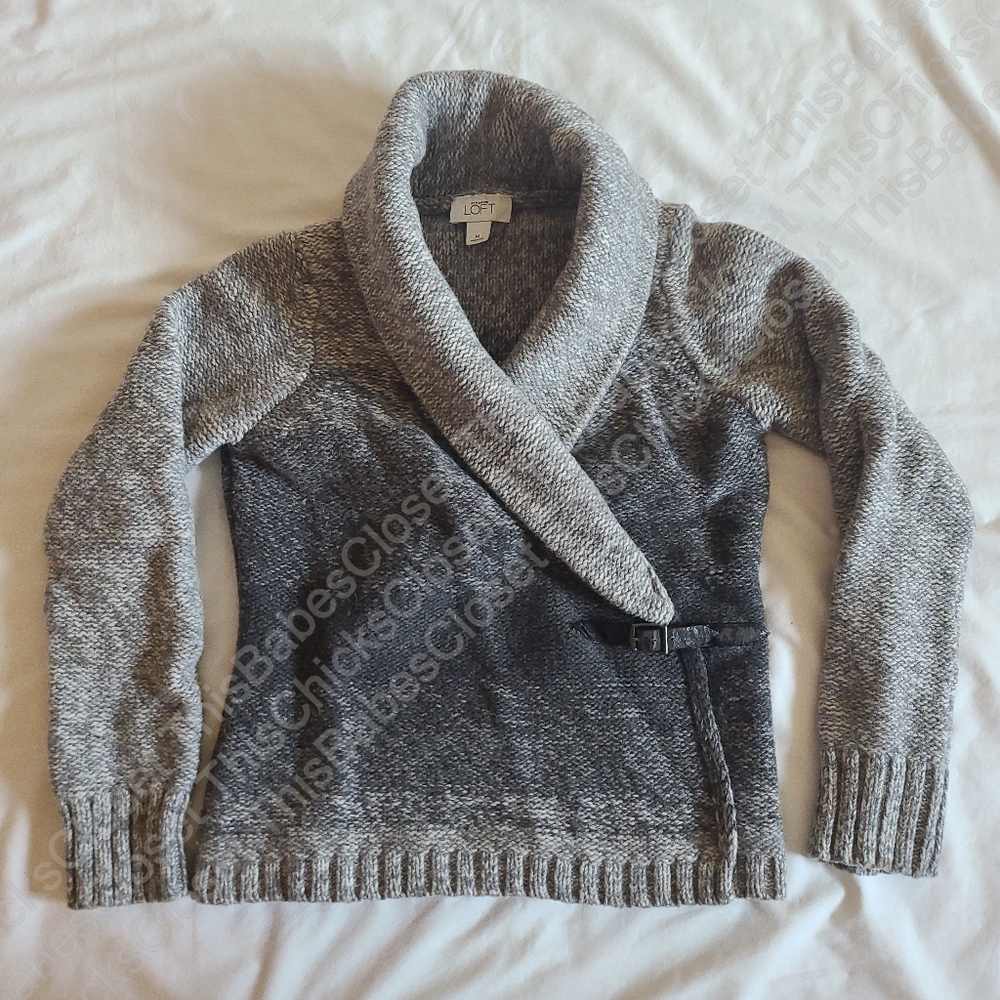 ❤️GUC Ann Taylor Loft Grey Wool/Rabbit/Cashmere Buckle Long Sleeve Cardigan M